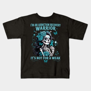 Addiction Recovery Sugar Skull Butterfly Awareness Kids T-Shirt